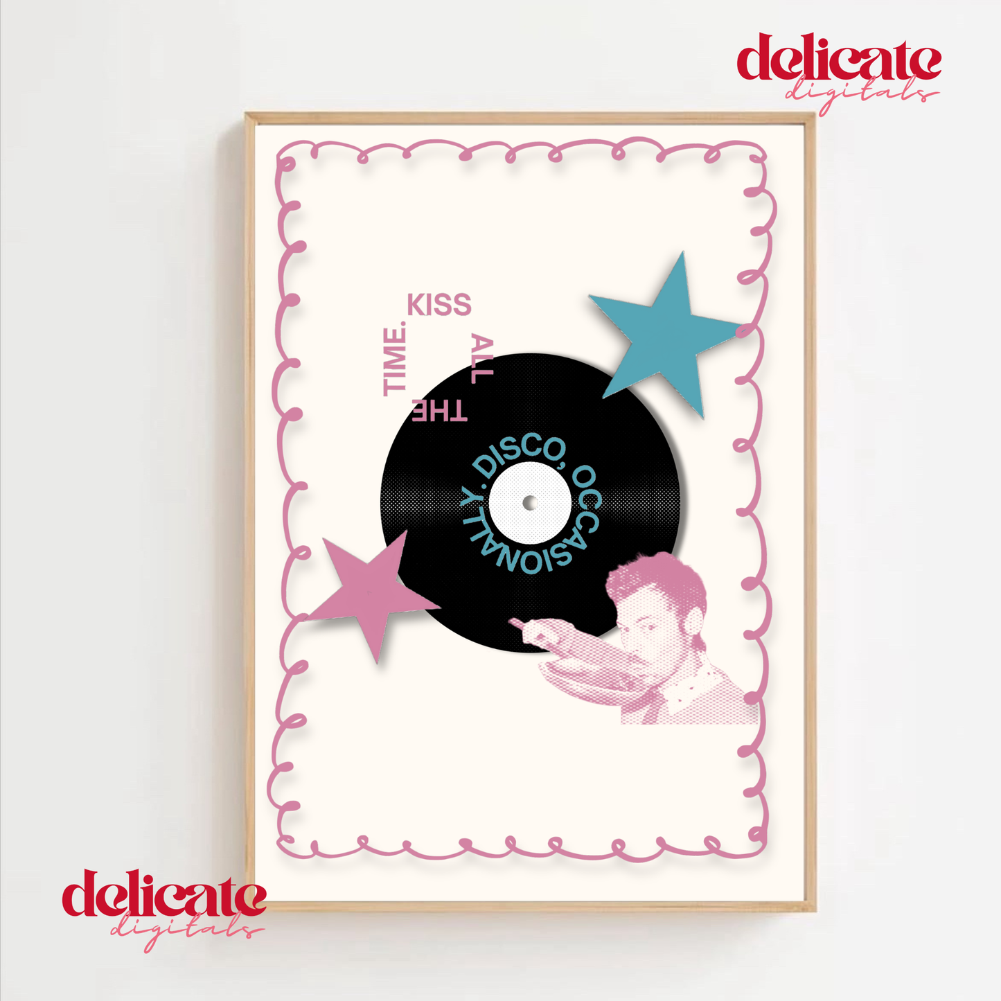 Set of 2 Retro Style Kiss All The Time. Disco, Occasionally Prints