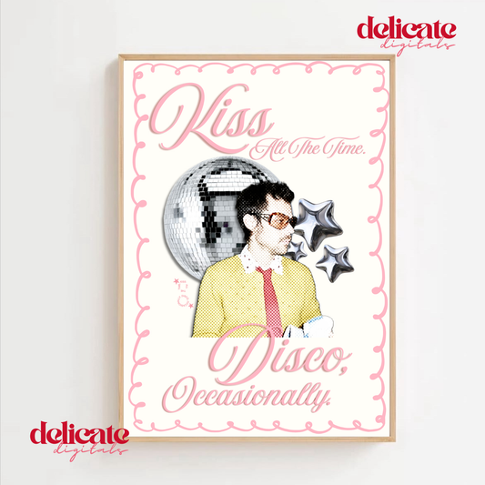 Yellow & Pink Retro Style Kiss All The Time. Disco, Occasionally Print